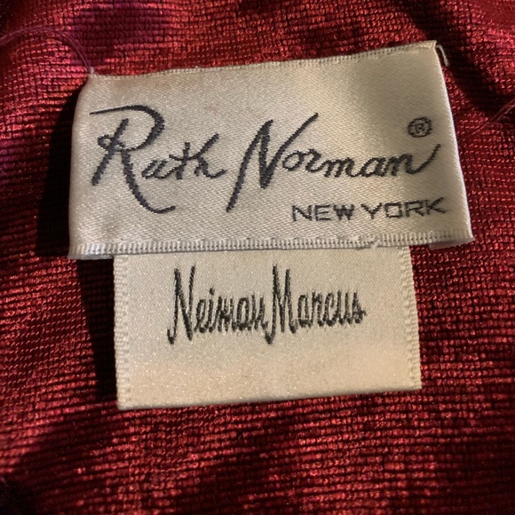 VTG Ruth Norman Neiman Marcus Sz Small Burgundy Velvet Long Sleeve Burnout Dress - Picture 9 of 11